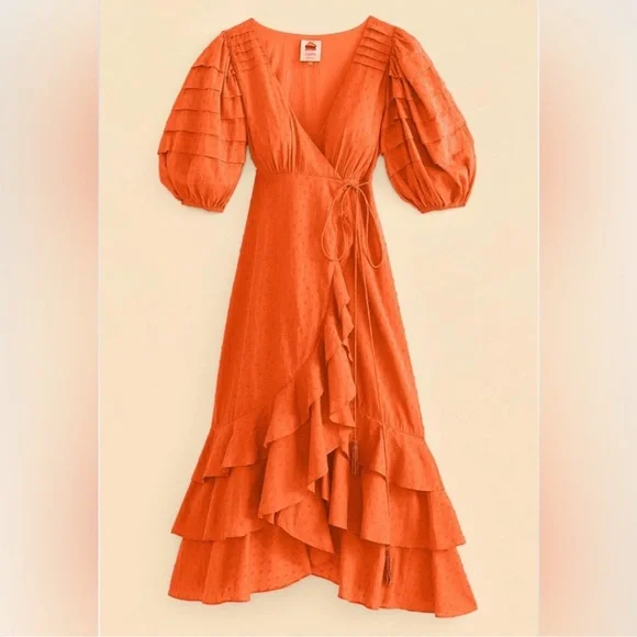 Farm Rio • Orange Ruffles Wrap Midi Dress - Picture 10 of 10